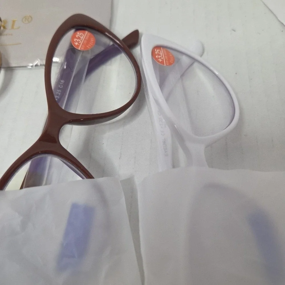 EYEURL set 5 (Blue Light Block)+3.25 Clear, White, Leopard, Mauve,BrownReading